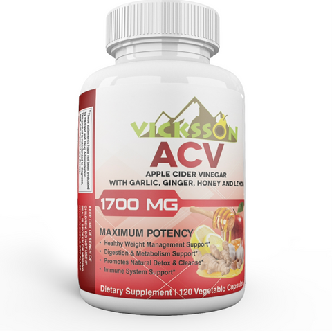 1700 mg Apple Cider Vinegar Capsules with Garlic, Ginger, Honey & Lemon | 120 Ct